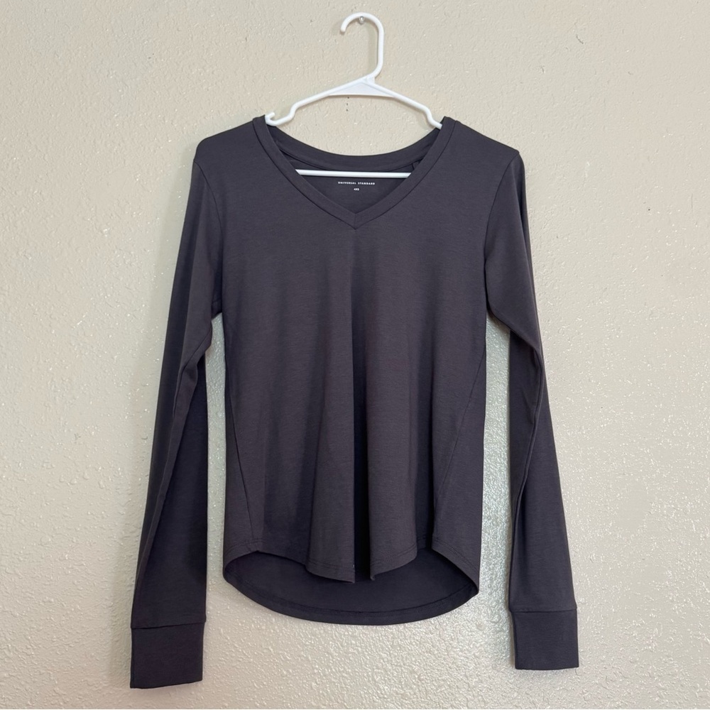 Universal Standard V Neck Long Sleeve Rex Tee in Slate Sz 4XS US XS NWT